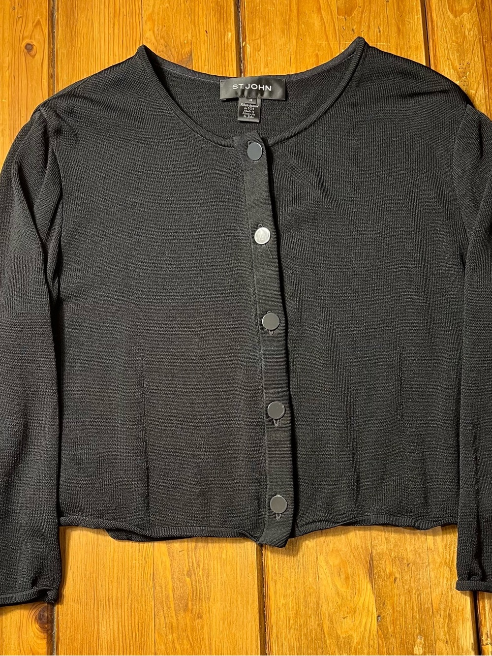 St. John Black Knit Snap-Front Cardigan